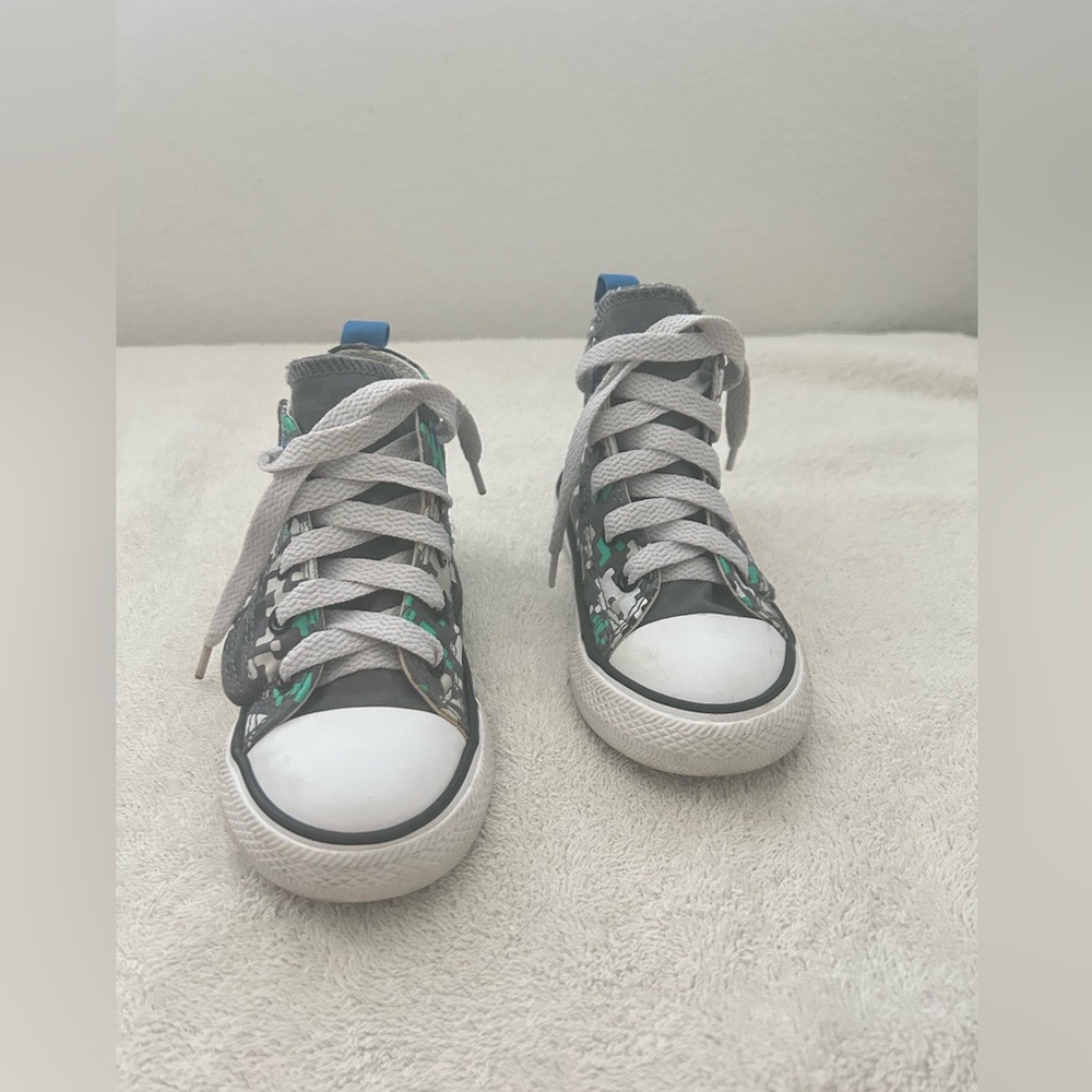 Converse Kids High-Top Sneakers Gray and Green, Size 7 Toddler, Preowned